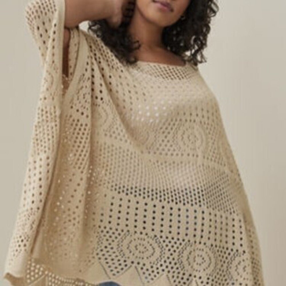 Poncho - Crochet Knit Beige Nwt